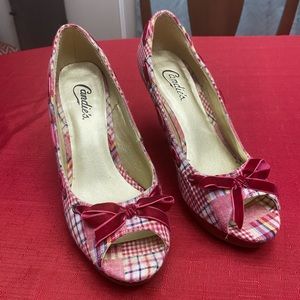 Candies Women’s Gingham and Plaid peep toe heels